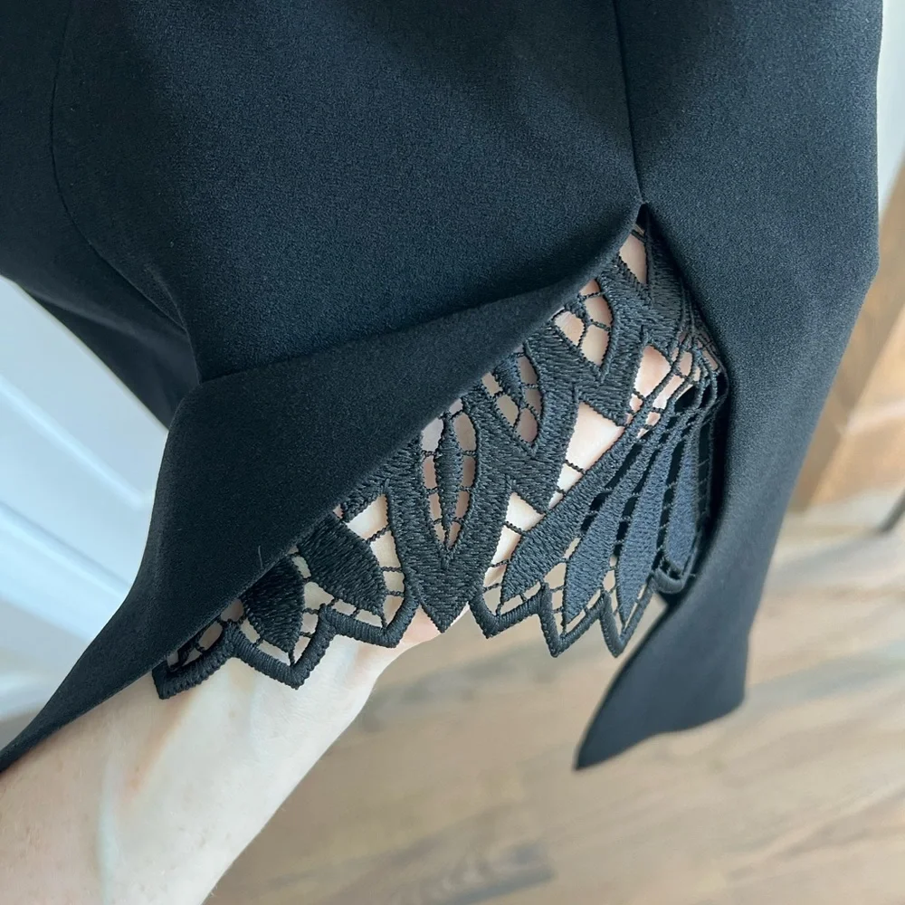 Elie Tahari Black Dress w/ lace slit - Picture 2 of 8